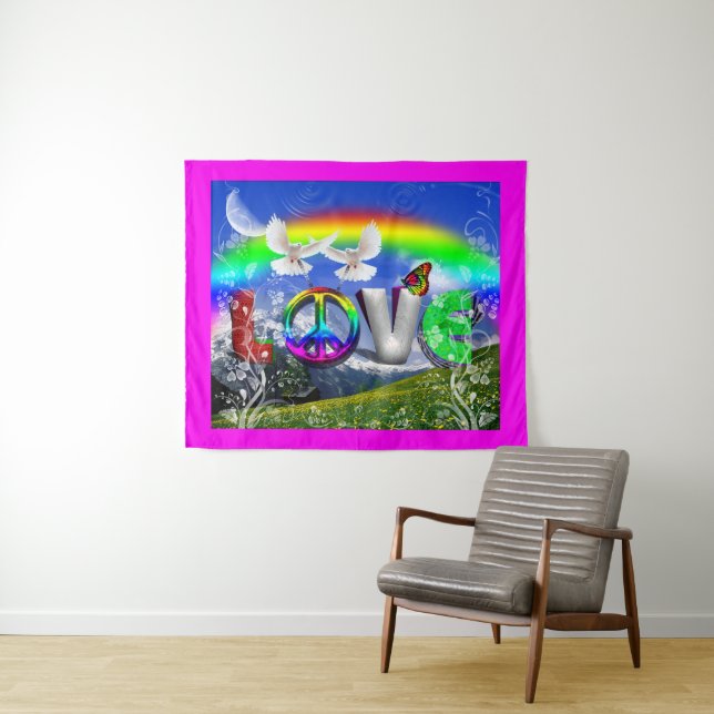 Surreal Peace and Love Art Tapestry (In Situ (Horizontal))