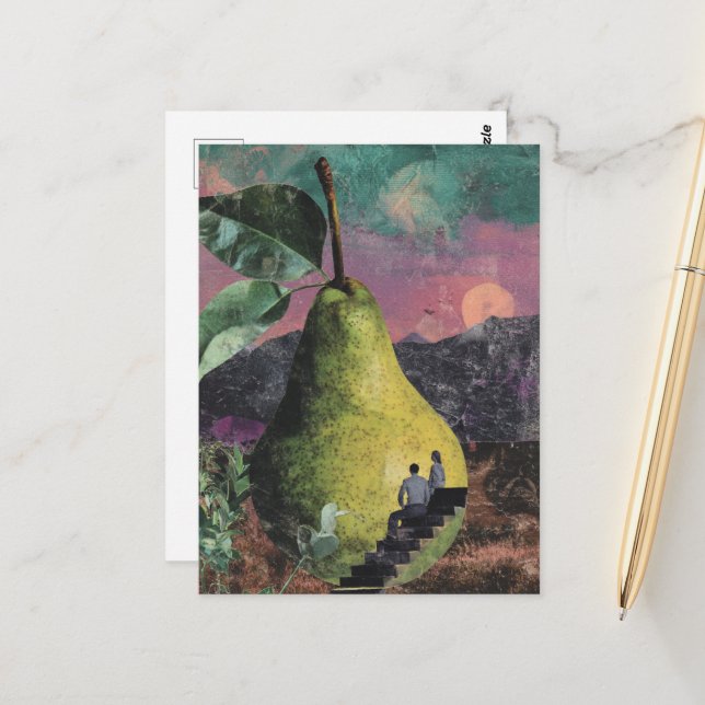 Surreal Pear Collage Postcard (Front/Back In Situ)