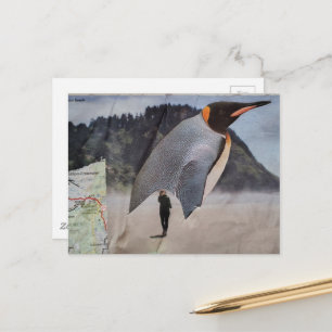 Surreal Penguin on the Beach Collage Postcard