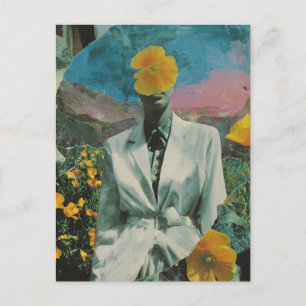 Surreal Person in Yellow Poppy Flowers Collage Postcard