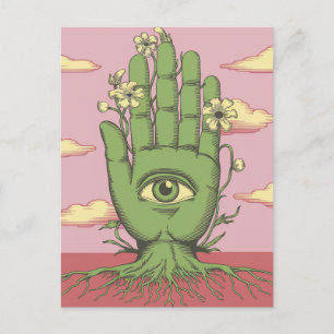 Surreal Pink Sky Gardeners Green Hand Postcard