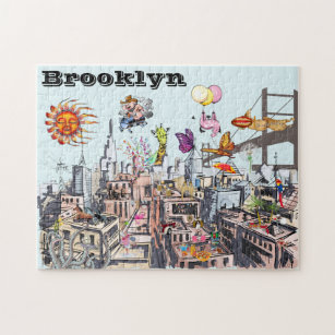 Surreal Pop Art Busy City of Brooklyn Jigsaw Puzzle