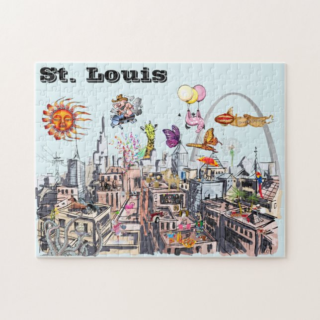 Surreal Pop Art Busy City of St. Louis Jigsaw Puzzle (Horizontal)