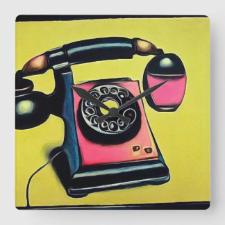 Surreal Pop Art Retro Telephone 6 Square Wall Clock