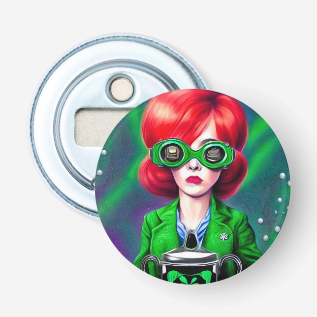 Surreal Pop St. Patrick’s Day Beer Goggles Girl Bottle Opener (Front)