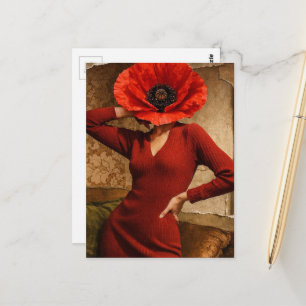 Surreal Poppy Flower Lady collage Postcard