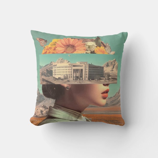 Surreal Portrait with Architectural Landscape Cushion (Front)
