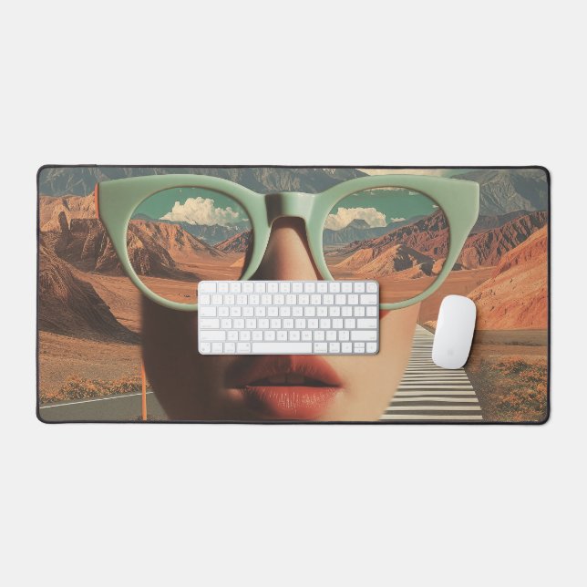 Surreal Portrait With Glasses Reflecting Desert Desk Mat (Keyboard & Mouse)