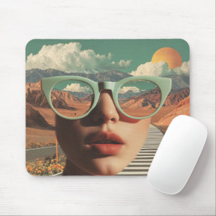 Surreal Portrait With Glasses Reflecting Desert Mouse Pad
