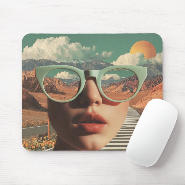 Surreal Portrait With Glasses Reflecting Desert Mouse Pad (With Mouse)