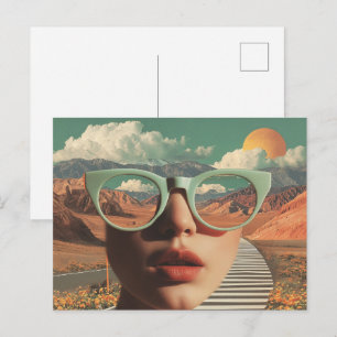 Surreal Portrait With Glasses Reflecting Desert Postcard