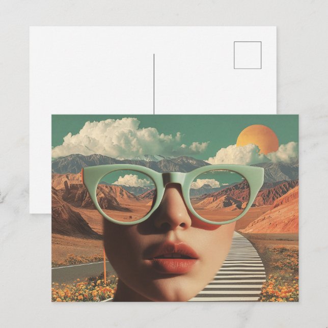 Surreal Portrait With Glasses Reflecting Desert Postcard (Front/Back)