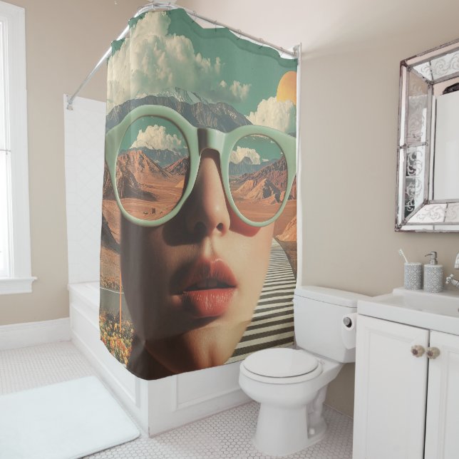 Surreal Portrait With Glasses Reflecting Desert Shower Curtain (In Situ)