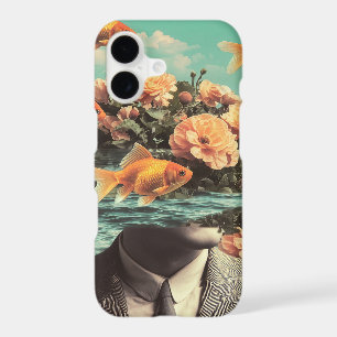 Surreal Portrait With Goldfish Flowers And Ocean