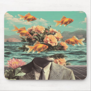 Surreal Portrait With Goldfish Flowers And Ocean Mouse Pad