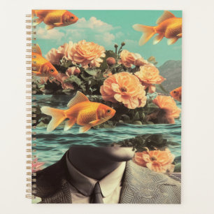 Surreal Portrait With Goldfish Flowers And Ocean Planner