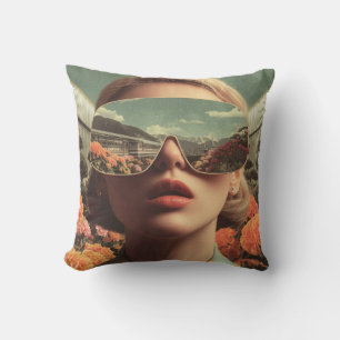 Surreal Portrait With Sunglasses Reflecting Flower Cushion