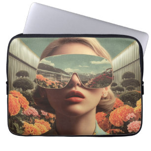 Surreal Portrait With Sunglasses Reflecting Flower Laptop Sleeve