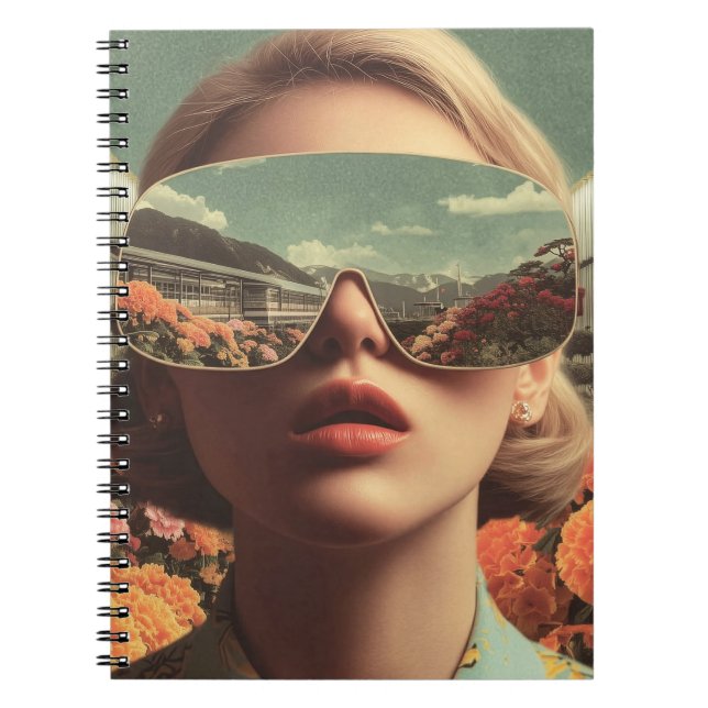 Surreal Portrait With Sunglasses Reflecting Flower Notebook (Front)