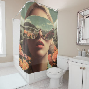 Surreal Portrait With Sunglasses Reflecting Flower Shower Curtain