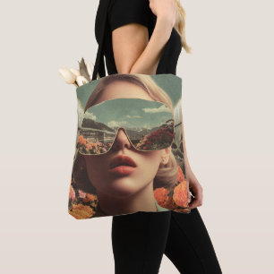 Surreal Portrait With Sunglasses Reflecting Flower Tote Bag