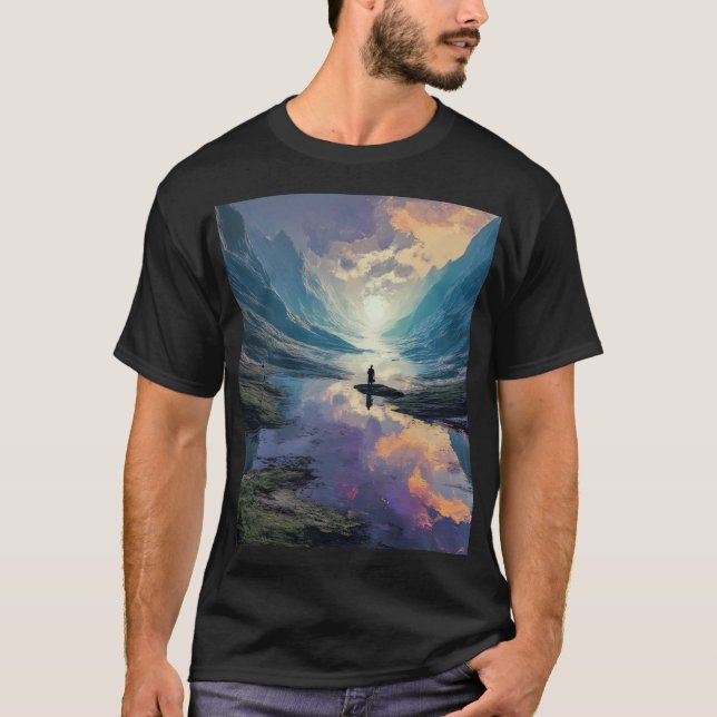 Surreal Purple &amp; Blue Meditation Dreamscape T-Shirt (Front)