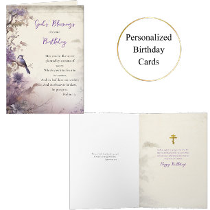 Surreal Purple Flowers Tree with Bird Birthday     Card