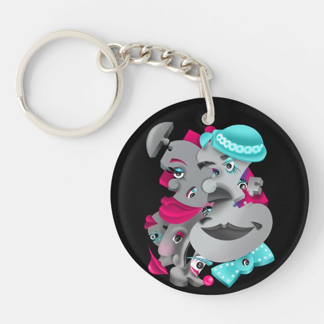 Surreal Puzzle Faces Keyring (Front)