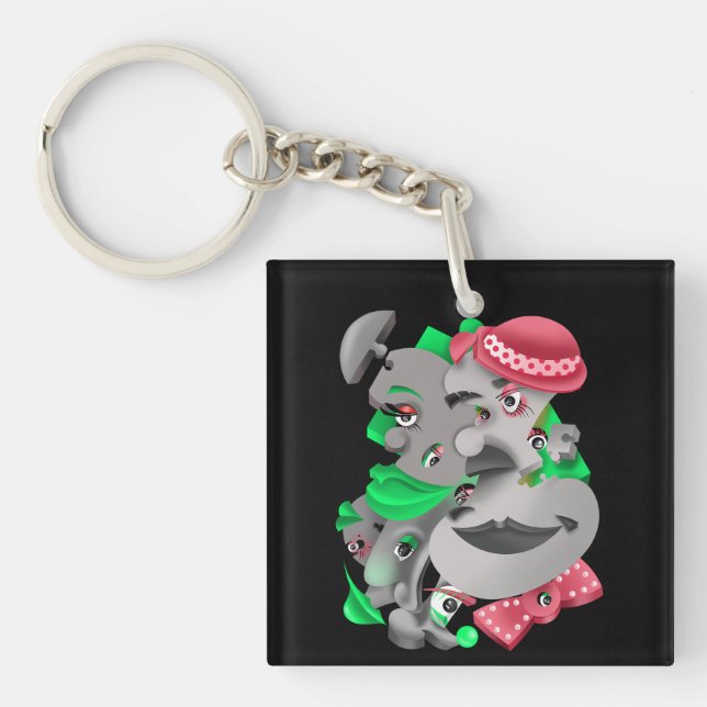 Surreal Puzzle Faces Keyring (Front)