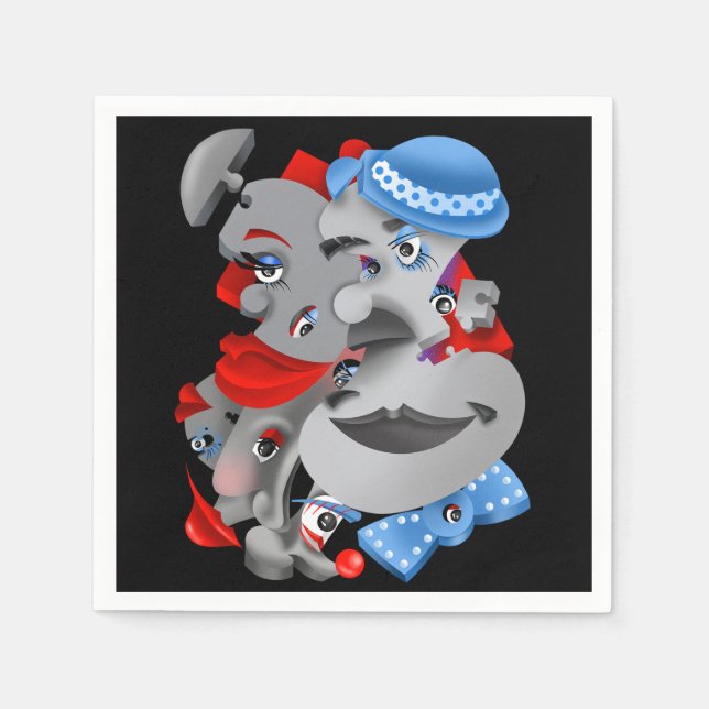 Surreal Puzzle Faces Napkin (Front)