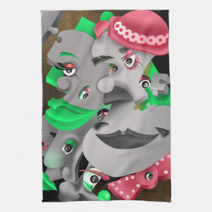 Surreal Puzzle Faces Tea Towel