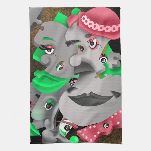 Surreal Puzzle Faces Tea Towel (Vertical)