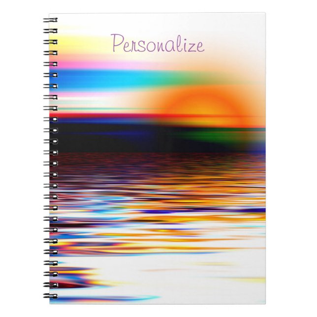 Surreal Rainbow Colour Ocean at Sunset Personalise Notebook (Front)