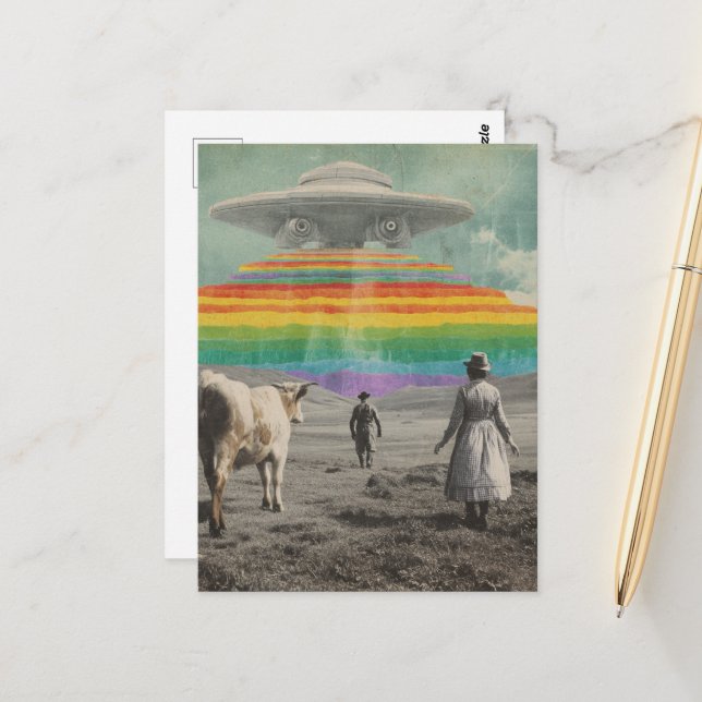 Surreal Rainbow UFO over the Cow Pasture Postcard (Front/Back In Situ)