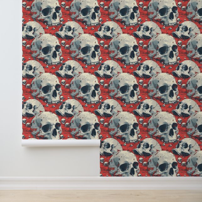 Surreal Red Black Gothic Skulls Halloween Wallpaper (Application)