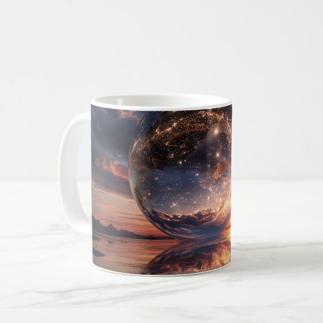 Surreal Reflective Sphere Containing Stars Coffee Mug (Front Left)
