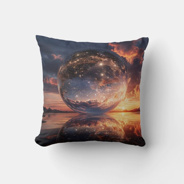 Surreal Reflective Sphere Containing Stars Cushion (Front)