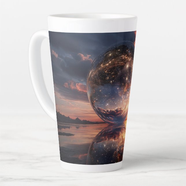 Surreal Reflective Sphere Containing Stars Latte Mug (Left Angle)
