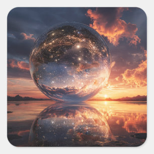 Surreal Reflective Sphere Containing Stars Square Sticker