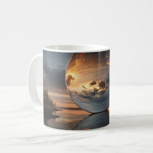 Surreal Reflective Sphere With Sunset Clouds Over  Coffee Mug