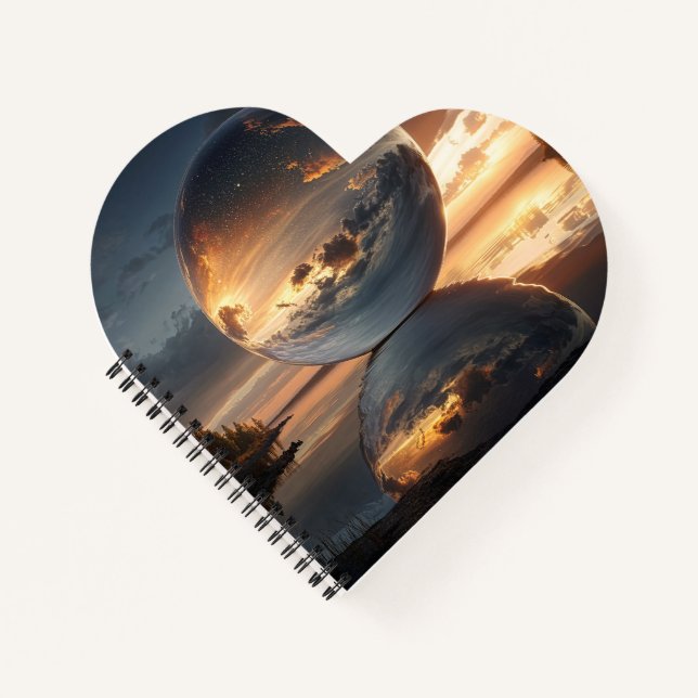 Surreal Reflective Sphere With Sunset Clouds Over  Notebook (Front)