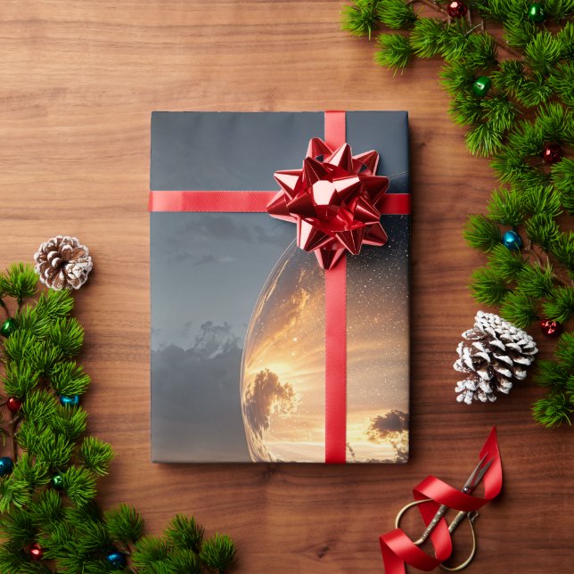 Surreal Reflective Sphere With Sunset Clouds Over  Wrapping Paper (Holiday Gift)