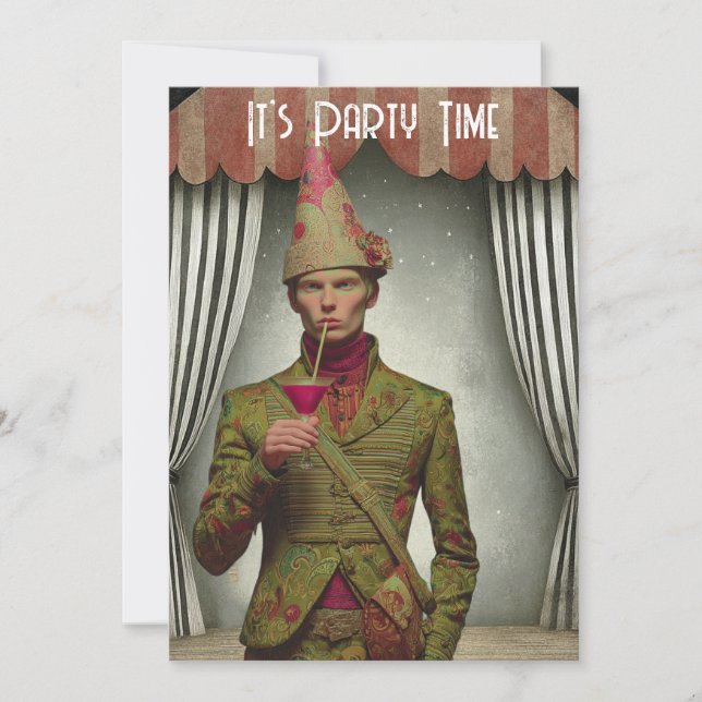 Surreal Retro Euro Guy Party Invite (Front)