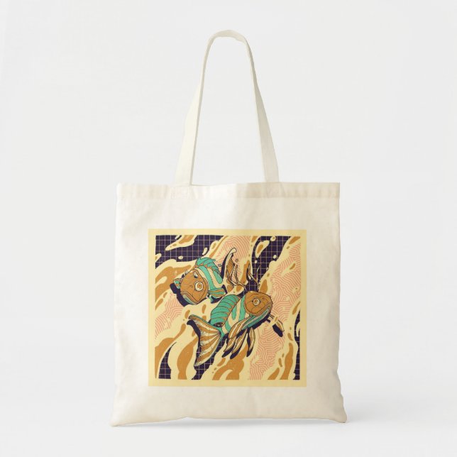 Surreal Retro Fish Synthwave Wave Pattern Art Tote Bag (Front)