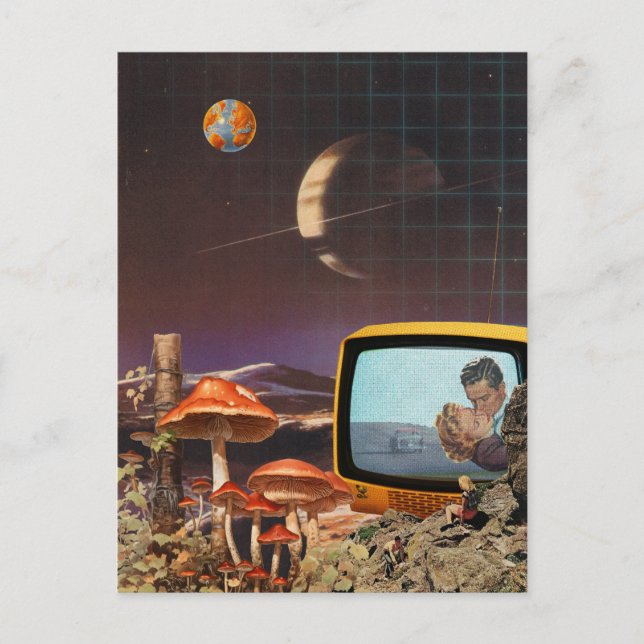 Surreal Retro Futurism Space Collage Art  Postcard (Front)