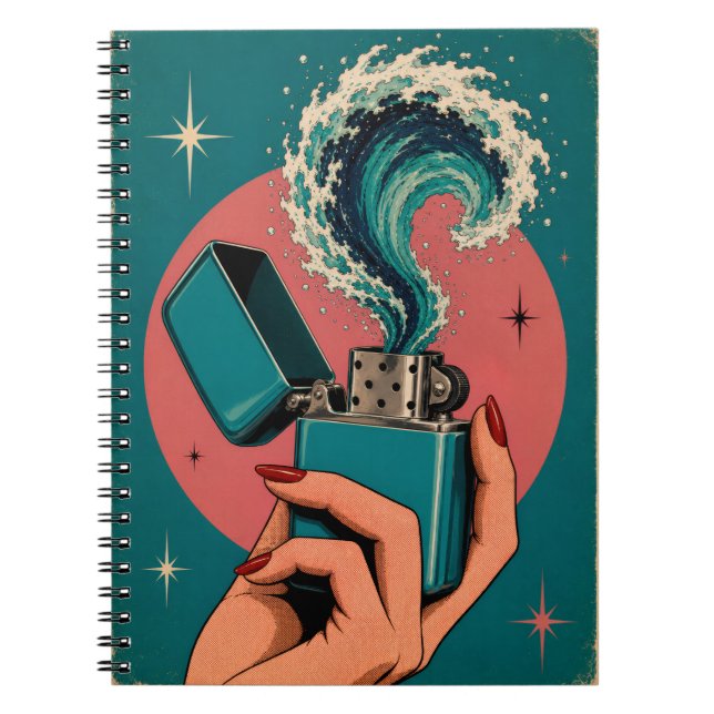 Surreal Retro Pop Art Lighter with Ocean Wave Notebook (Front)