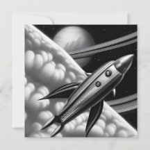Surreal Retro Space Rocket Card