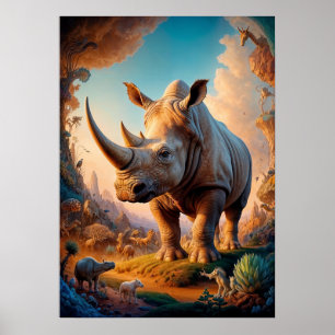 Surreal Rhino Safari Poster