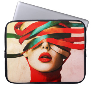 Surreal Ribbon Modern Minimalist Woman in Red Laptop Sleeve