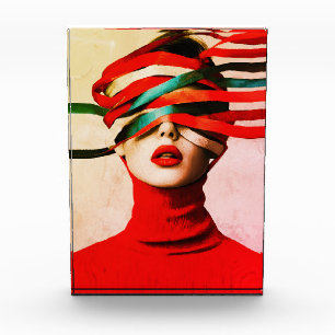 Surreal Ribbon Modern Minimalist Woman in Red Photo Block
